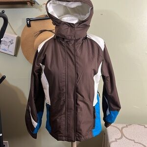 Snozu Brown, White and blue snow ski zip up Jacket